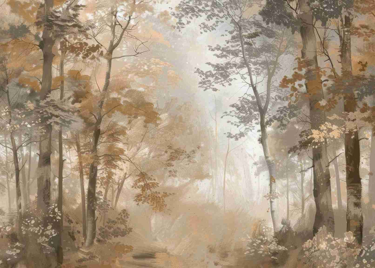 Douceur d'Automne: Papier Peint Forêt et Brume Matinale - Illulart: Papier peint panoramique