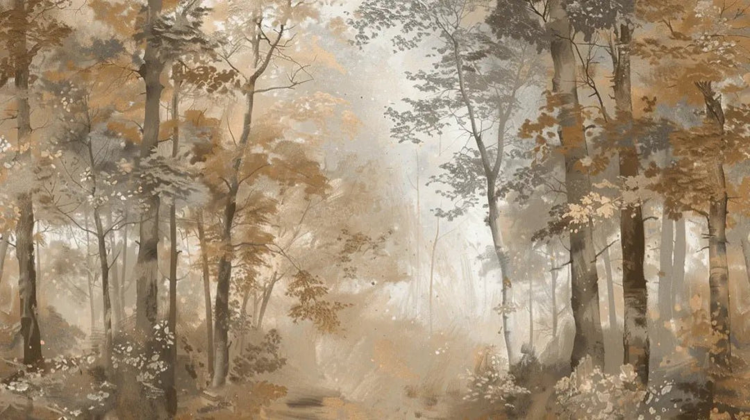 Douceur d'Automne: Papier Peint Forêt et Brume Matinale - Illulart: Papier peint panoramique