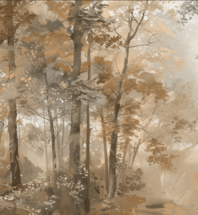 Douceur d'Automne: Papier Peint Forêt et Brume Matinale - Illulart: Papier peint panoramique
