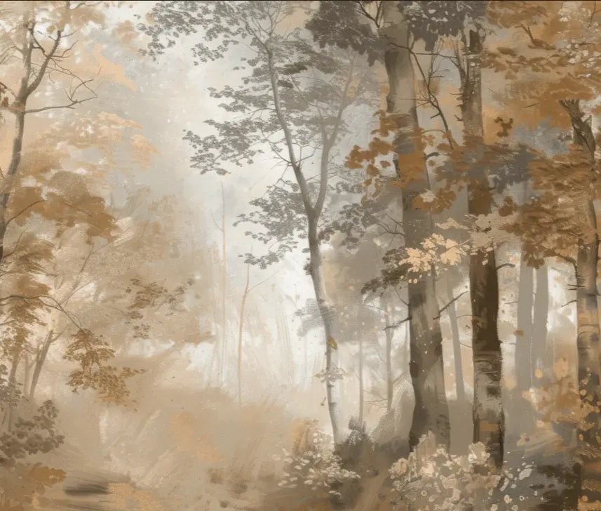 Douceur d'Automne: Papier Peint Forêt et Brume Matinale - Illulart: Papier peint panoramique
