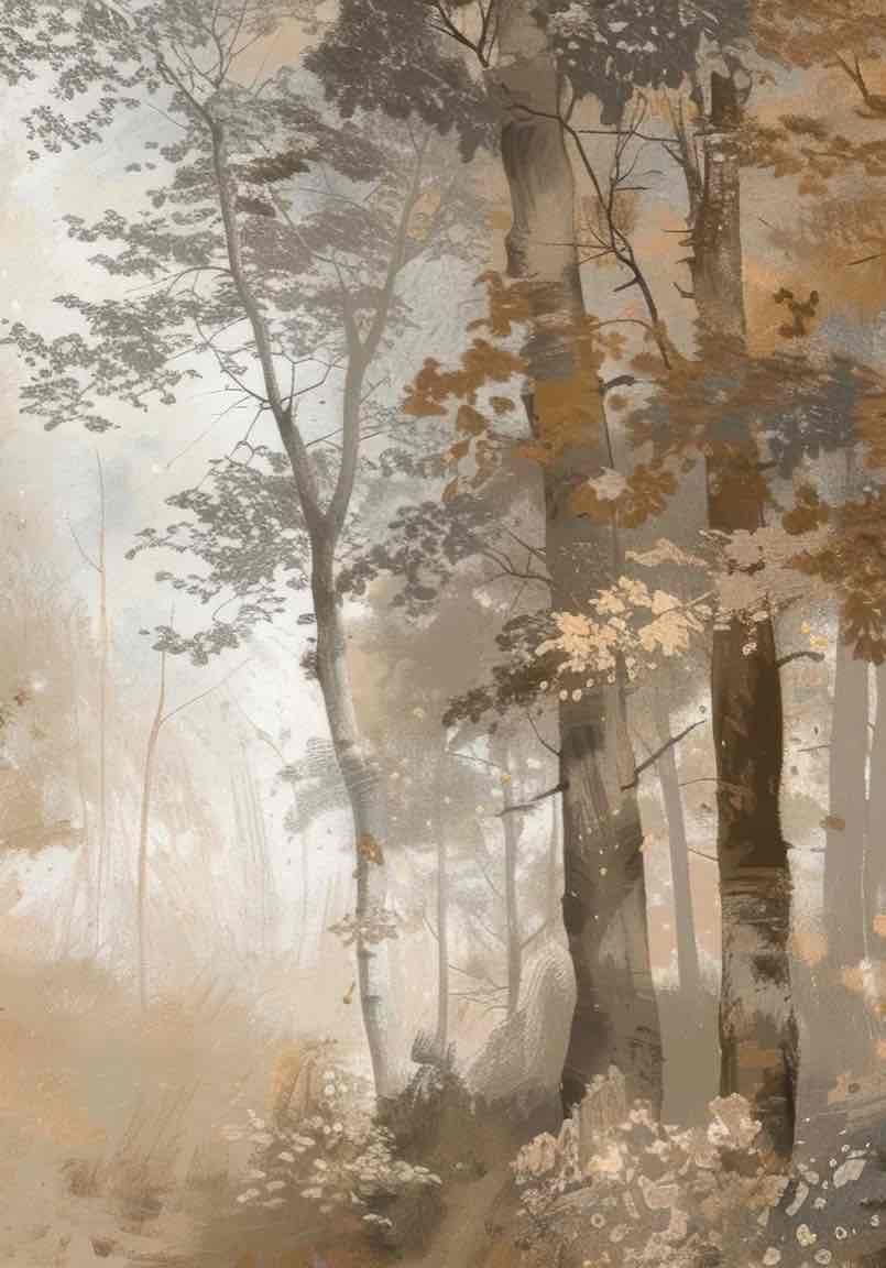 Douceur d'Automne: Papier Peint Forêt et Brume Matinale - Illulart: Papier peint panoramique