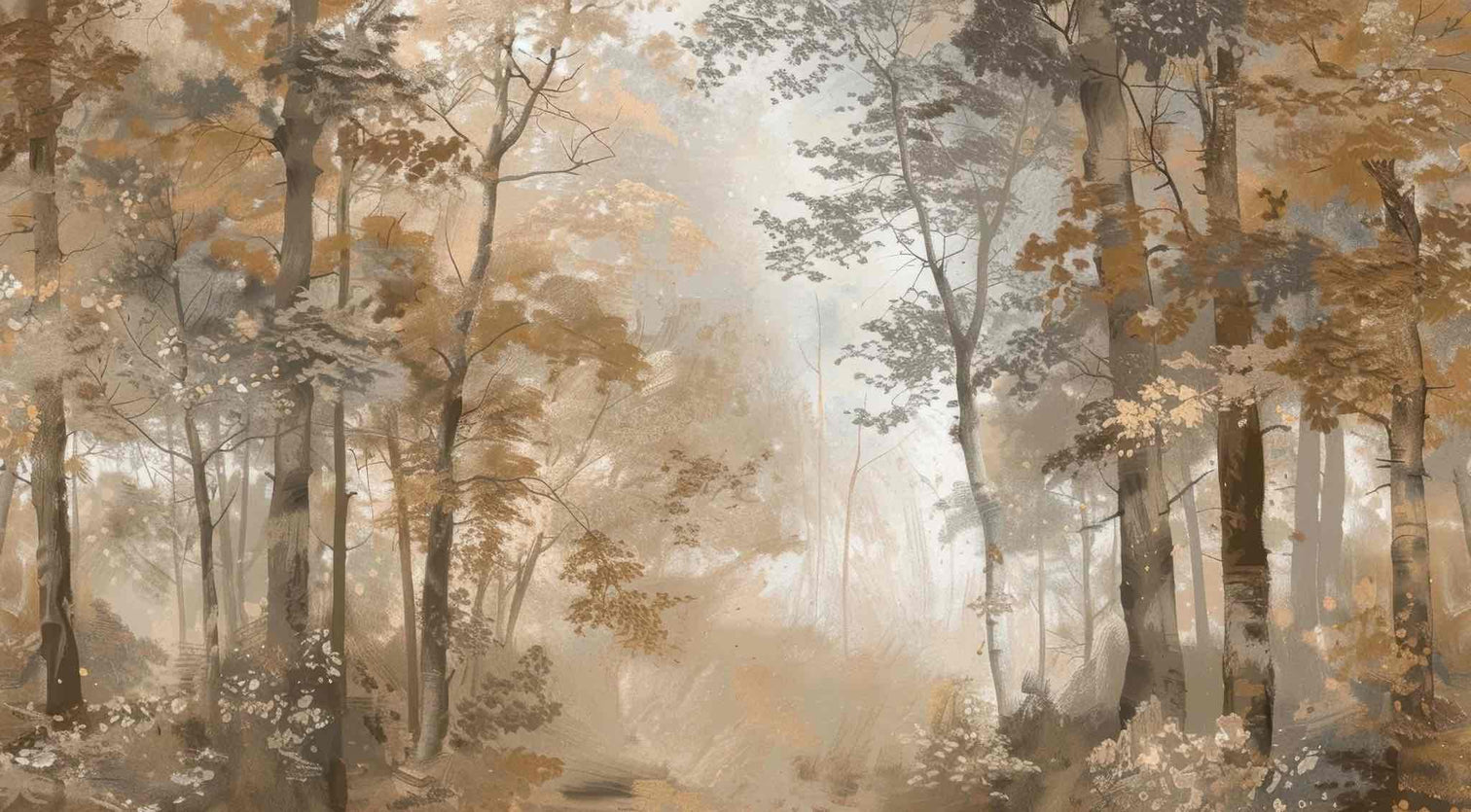 Douceur d'Automne: Papier Peint Forêt et Brume Matinale - Illulart: Papier peint panoramique