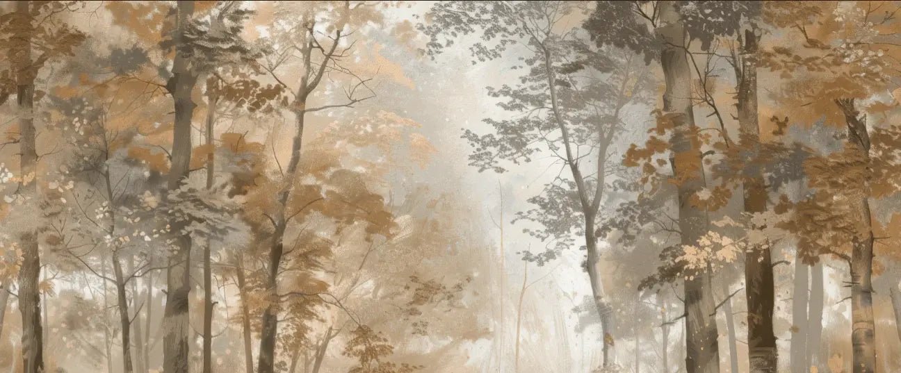 Douceur d'Automne: Papier Peint Forêt et Brume Matinale - Illulart: Papier peint panoramique