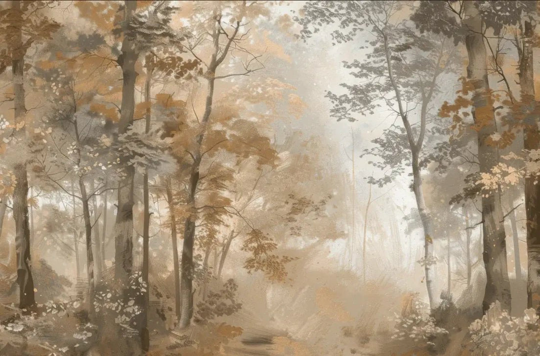Douceur d'Automne: Papier Peint Forêt et Brume Matinale - Illulart: Papier peint panoramique