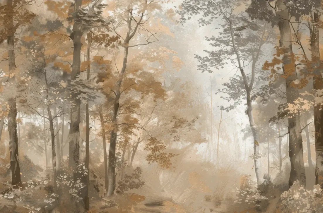Douceur d'Automne: Papier Peint Forêt et Brume Matinale - Illulart: Papier peint panoramique