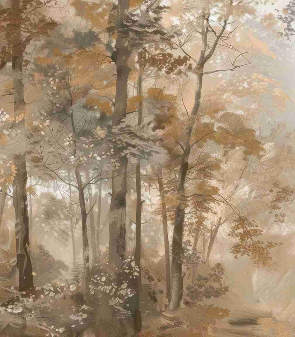 Douceur d'Automne: Papier Peint Forêt et Brume Matinale - Illulart: Papier peint panoramique