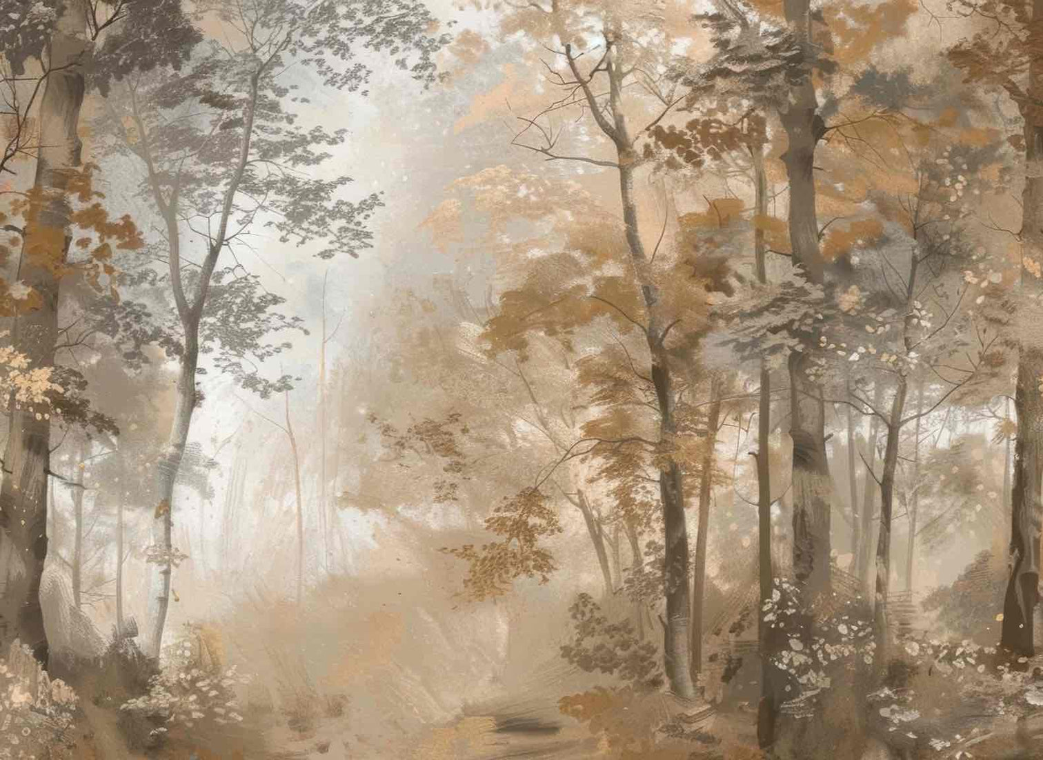 Douceur d'Automne: Papier Peint Forêt et Brume Matinale - Illulart: Papier peint panoramique