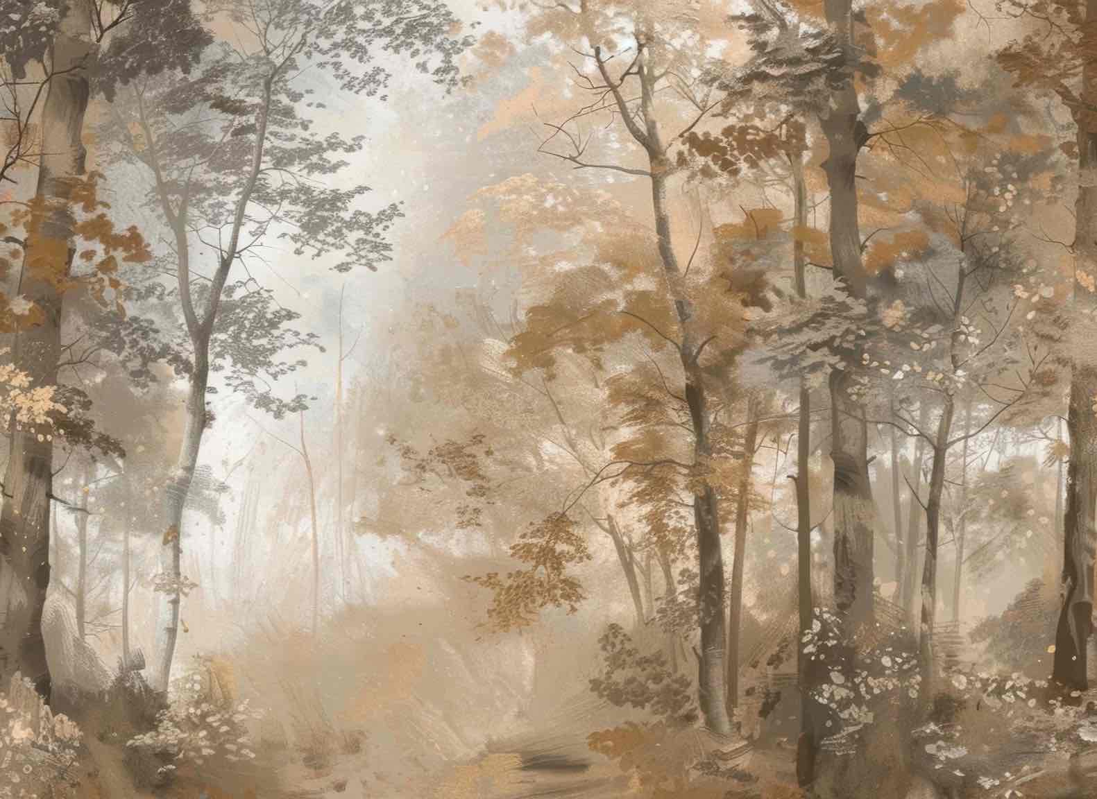 Douceur d'Automne: Papier Peint Forêt et Brume Matinale