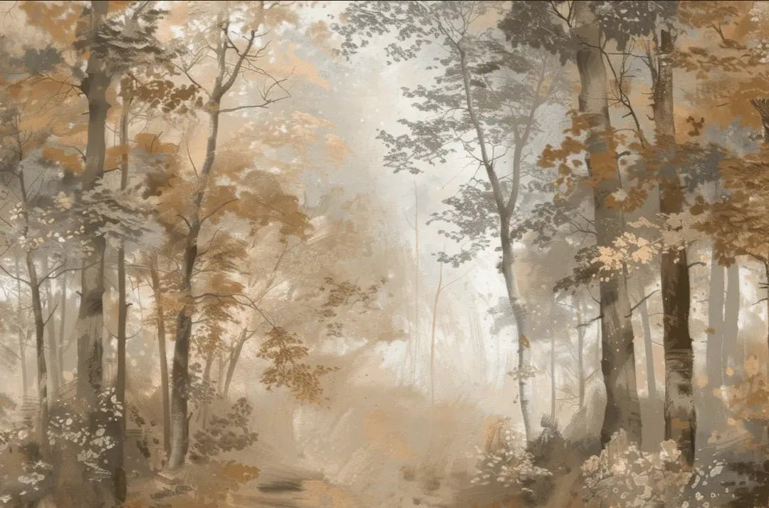 Douceur d'Automne: Papier Peint Forêt et Brume Matinale - Illulart: Papier peint panoramique