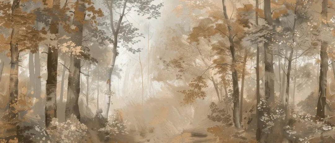 Douceur d'Automne: Papier Peint Forêt et Brume Matinale - Illulart: Papier peint panoramique