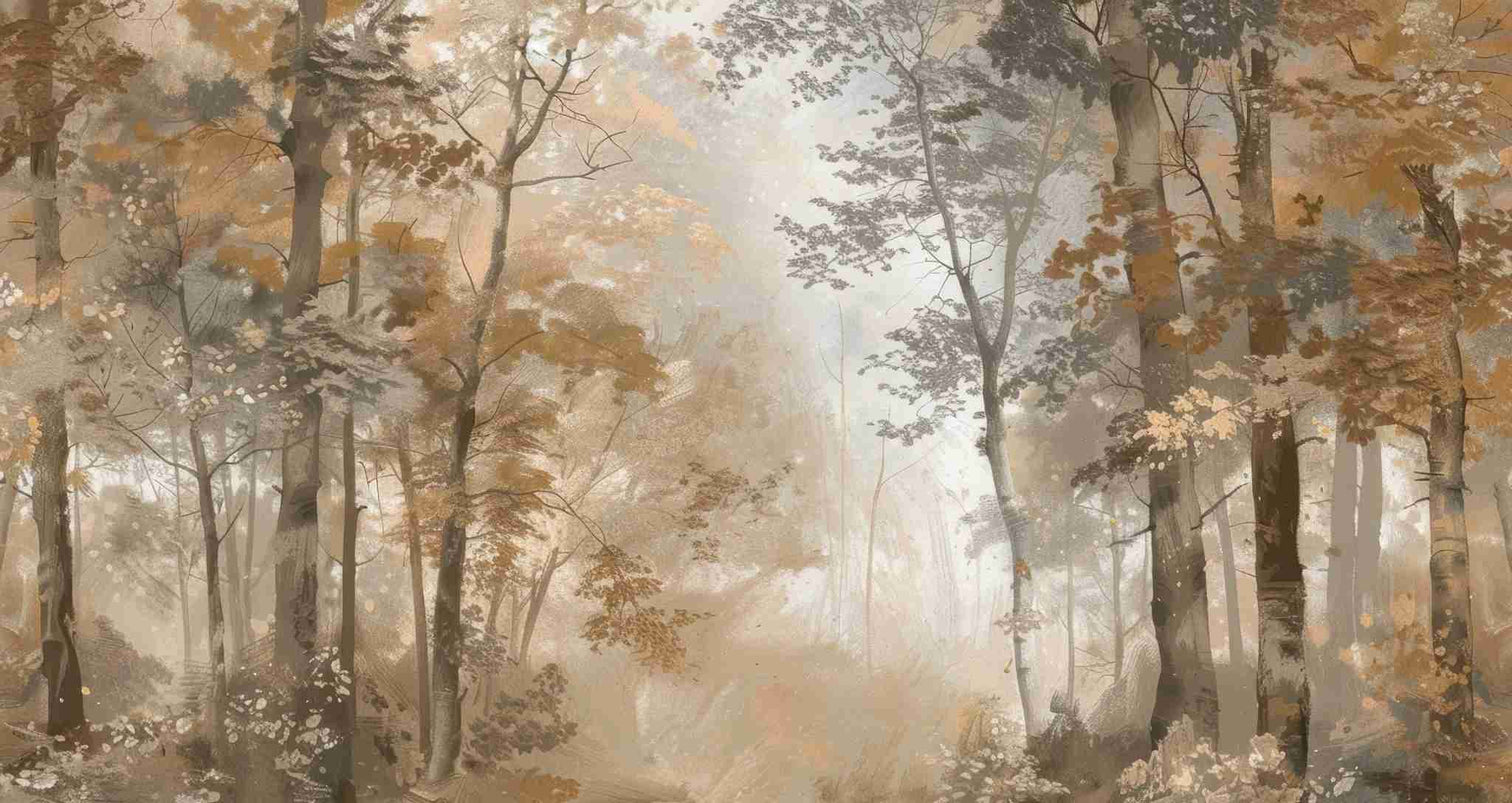 Douceur d'Automne: Papier Peint Forêt et Brume Matinale - Illulart: Papier peint panoramique