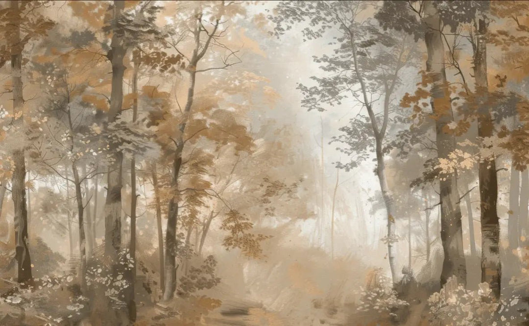 Douceur d'Automne: Papier Peint Forêt et Brume Matinale - Illulart: Papier peint panoramique