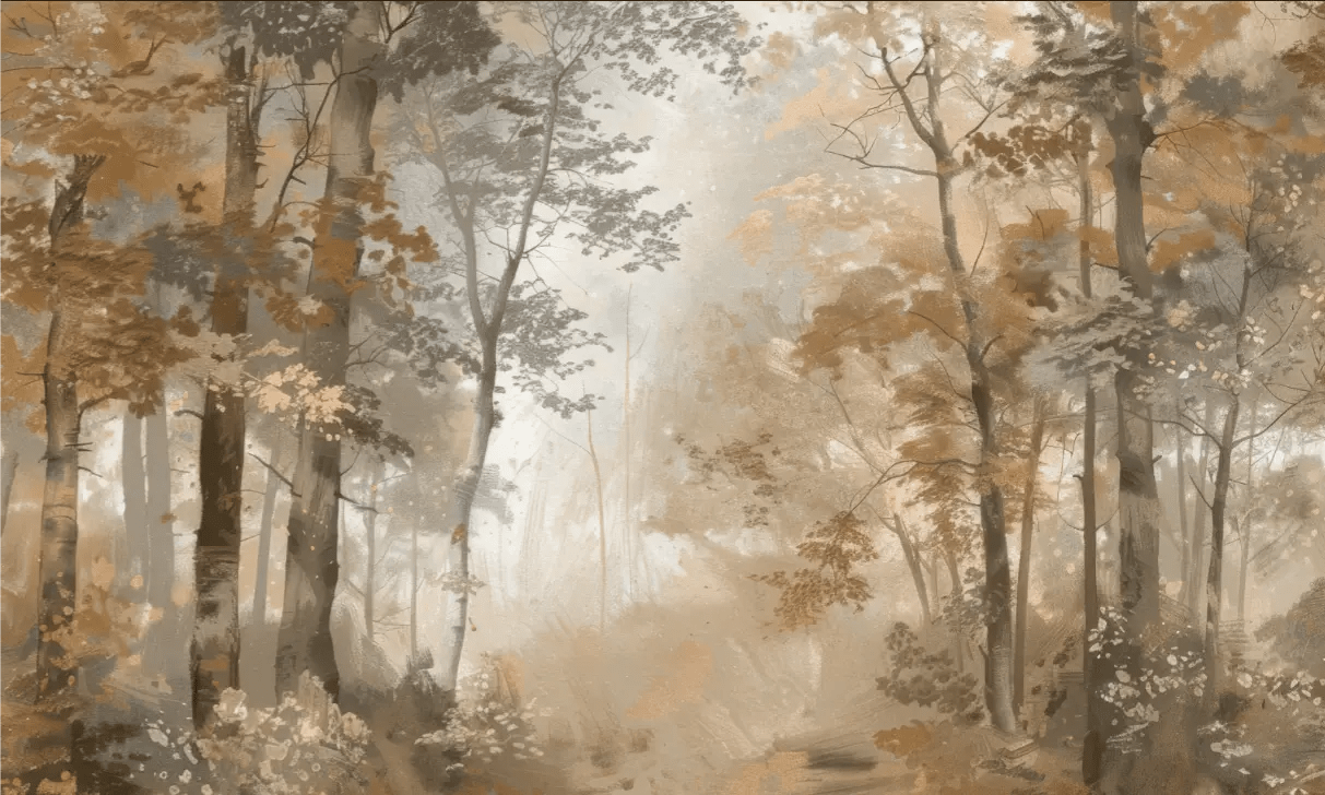 Douceur d'Automne: Papier Peint Forêt et Brume Matinale - Illulart: Papier peint panoramique