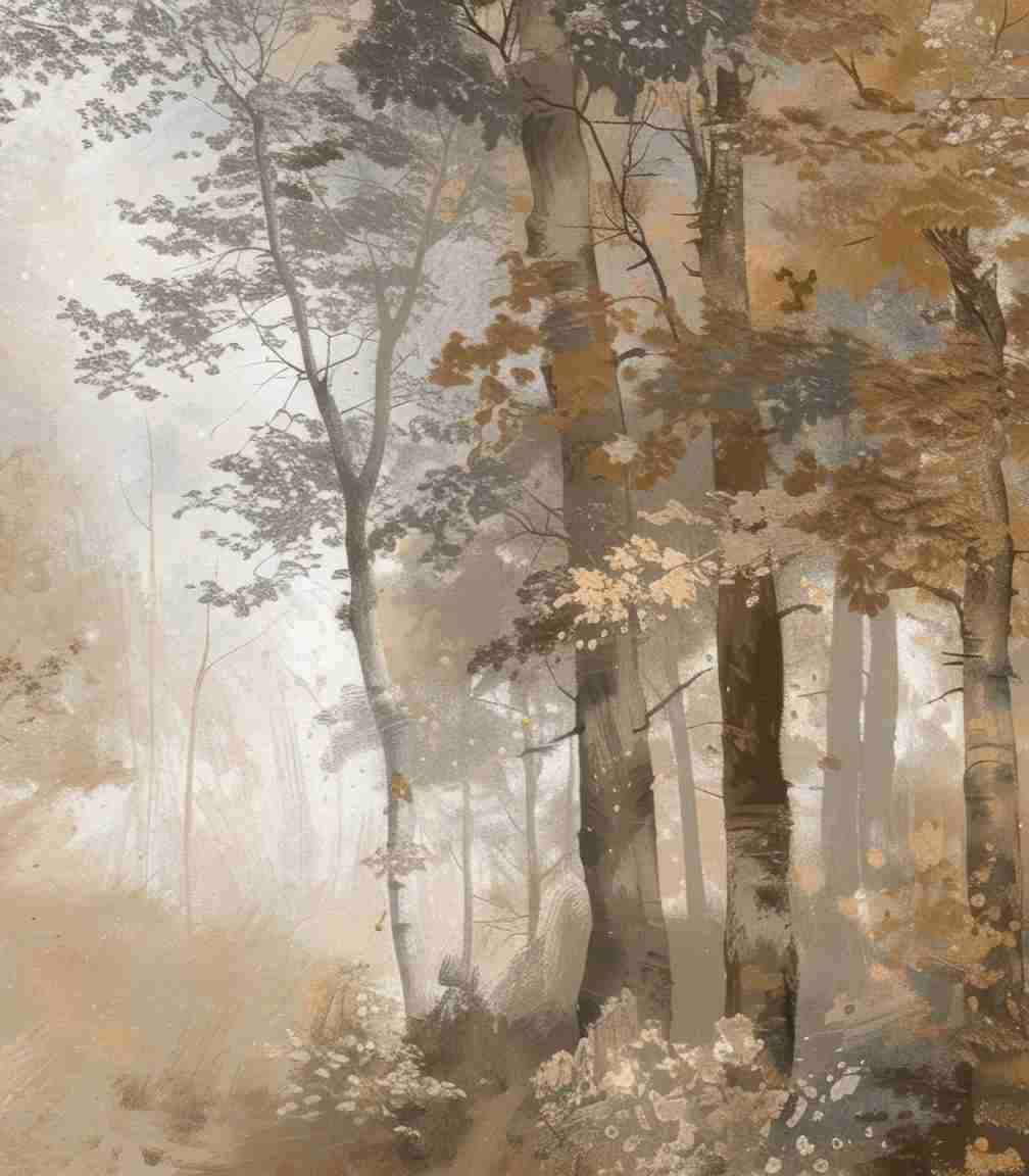 Douceur d'Automne: Papier Peint Forêt et Brume Matinale - Illulart: Papier peint panoramique