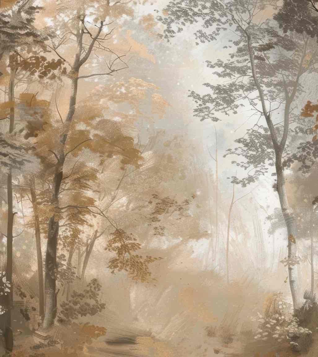 Douceur d'Automne: Papier Peint Forêt et Brume Matinale - Illulart: Papier peint panoramique