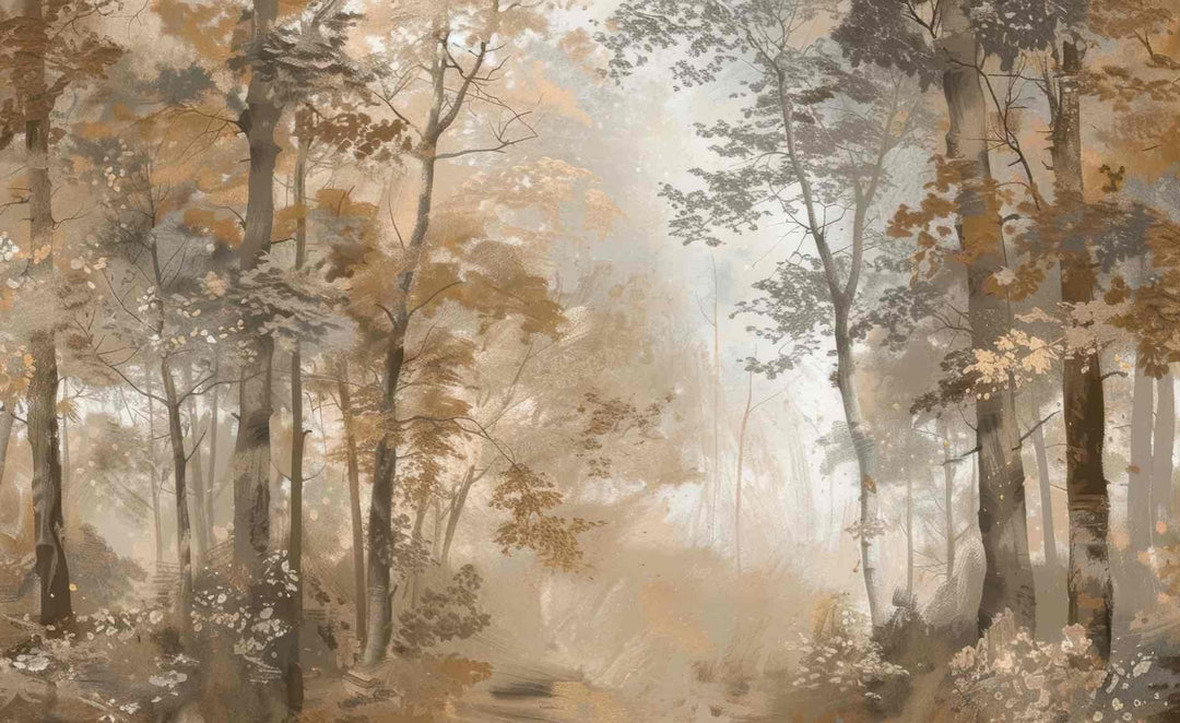 Douceur d'Automne: Papier Peint Forêt et Brume Matinale - Illulart: Papier peint panoramique