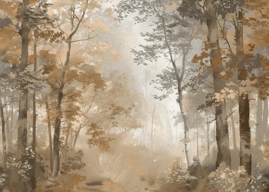 Douceur d'Automne: Papier Peint Forêt et Brume Matinale - Illulart: Papier peint panoramique