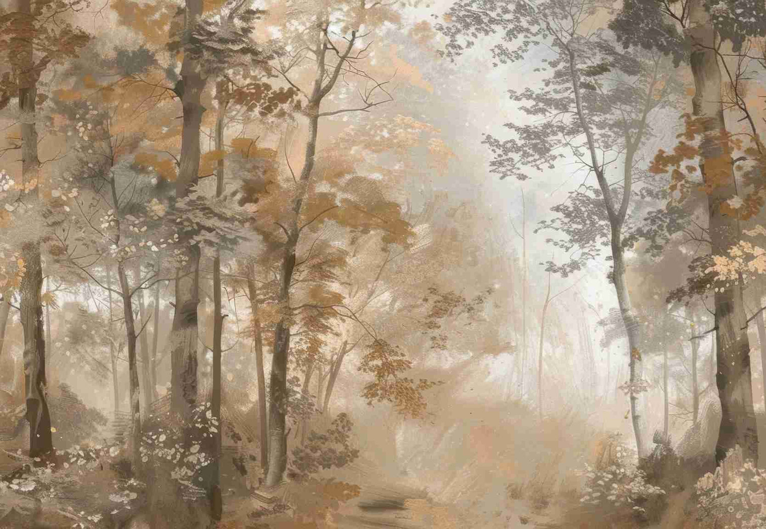 Douceur d'Automne: Papier Peint Forêt et Brume Matinale - Illulart: Papier peint panoramique