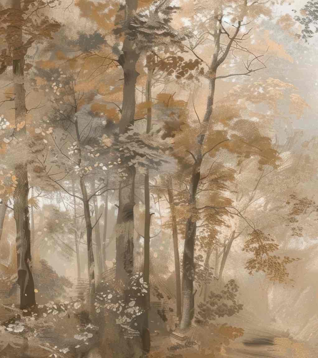 Douceur d'Automne: Papier Peint Forêt et Brume Matinale - Illulart: Papier peint panoramique