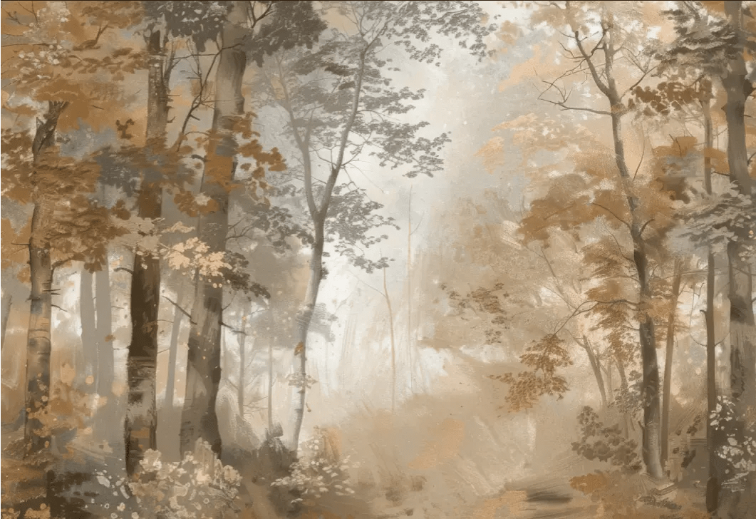Douceur d'Automne: Papier Peint Forêt et Brume Matinale - Illulart: Papier peint panoramique