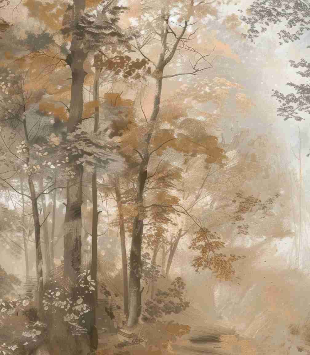 Douceur d'Automne: Papier Peint Forêt et Brume Matinale - Illulart: Papier peint panoramique