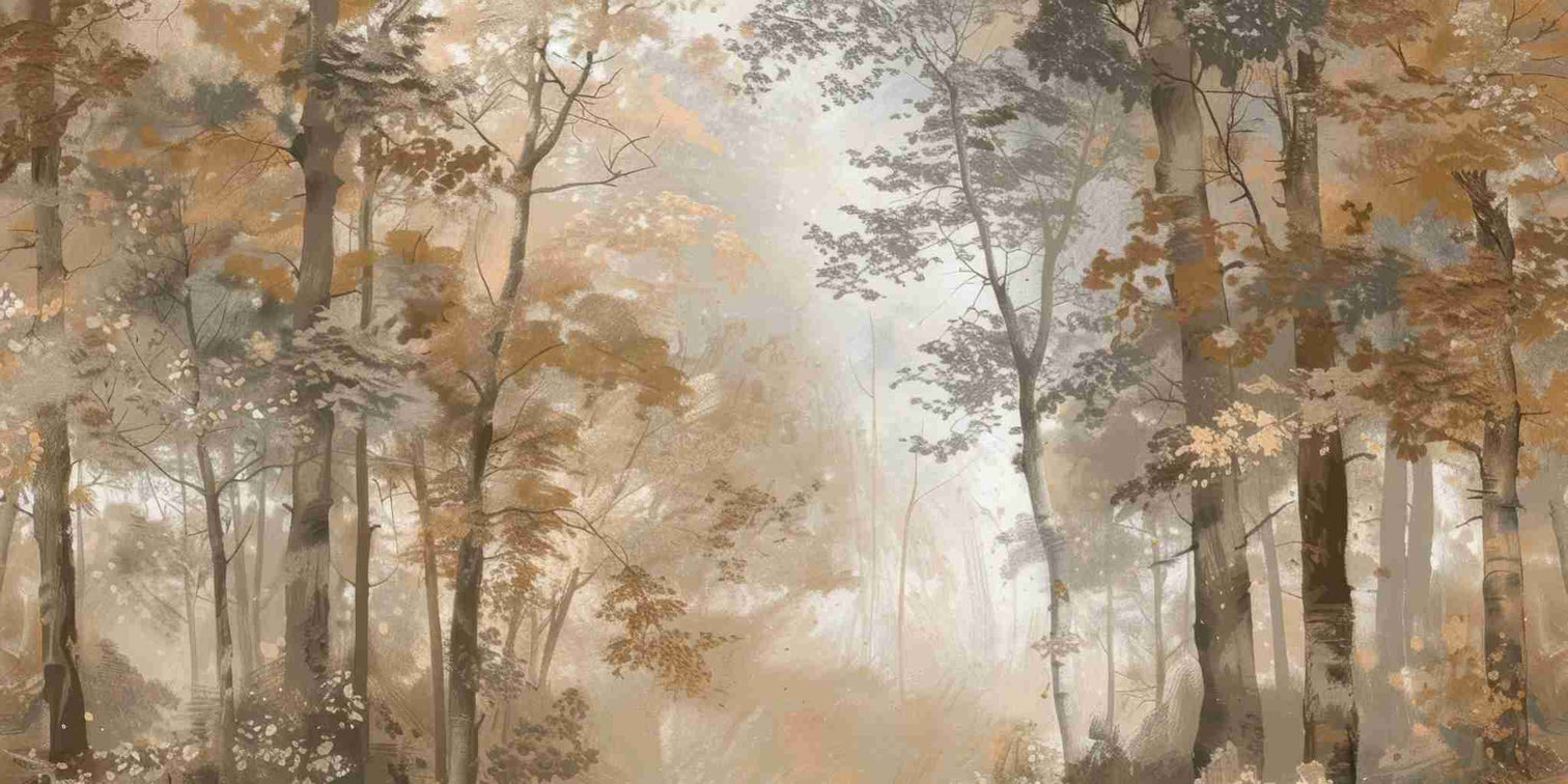 Douceur d'Automne: Papier Peint Forêt et Brume Matinale - Illulart: Papier peint panoramique