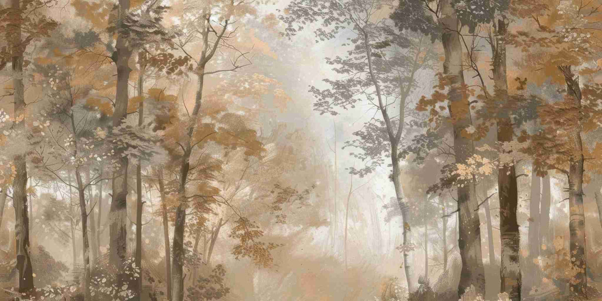Douceur d'Automne: Papier Peint Forêt et Brume Matinale - Illulart: Papier peint panoramique