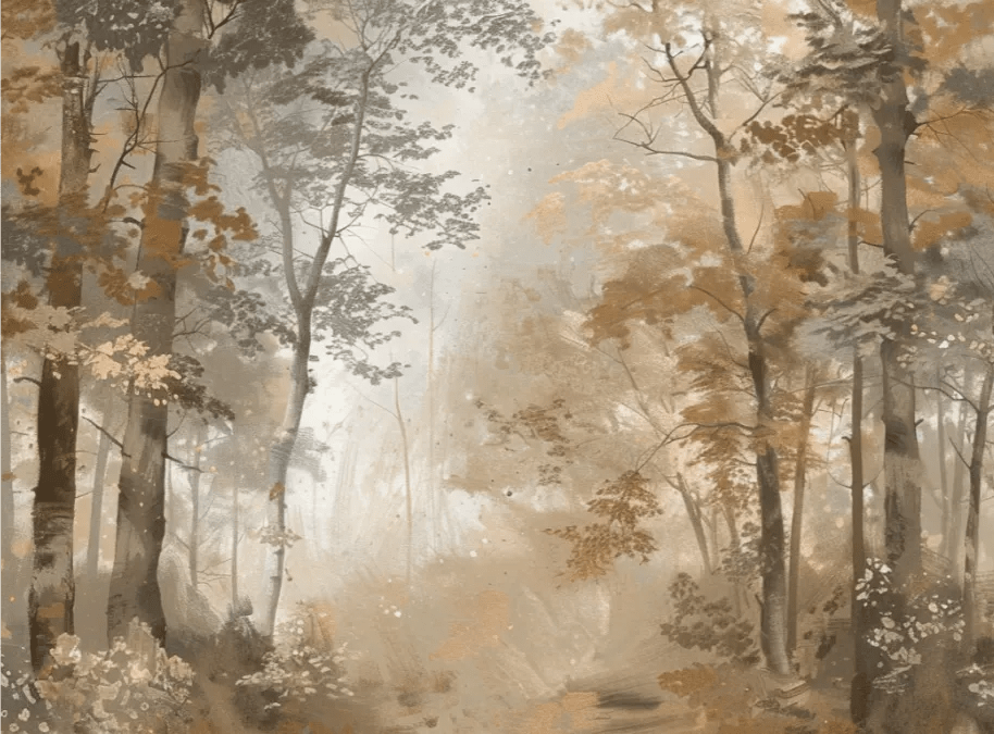 Douceur d'Automne: Papier Peint Forêt et Brume Matinale - Illulart: Papier peint panoramique