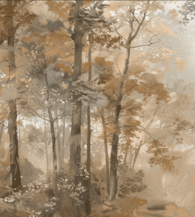 Douceur d'Automne: Papier Peint Forêt et Brume Matinale - Illulart: Papier peint panoramique