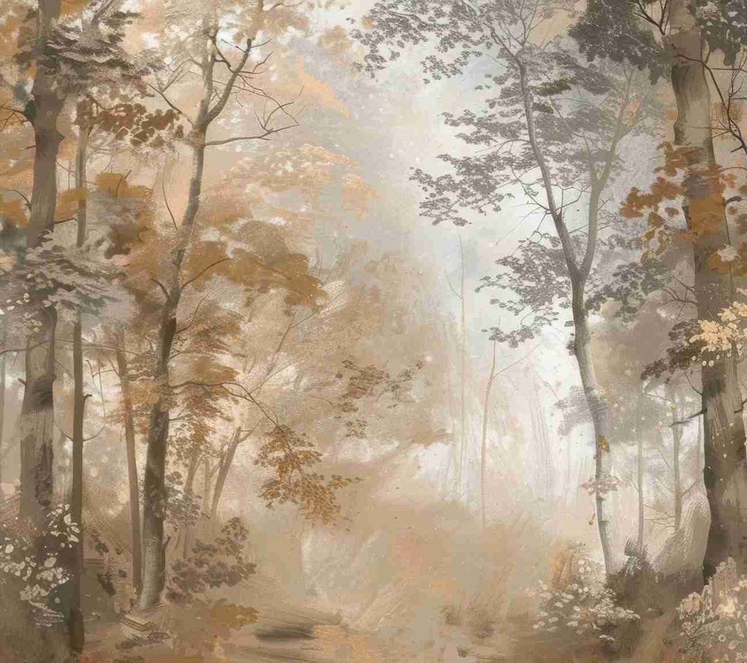 Douceur d'Automne: Papier Peint Forêt et Brume Matinale - Illulart: Papier peint panoramique