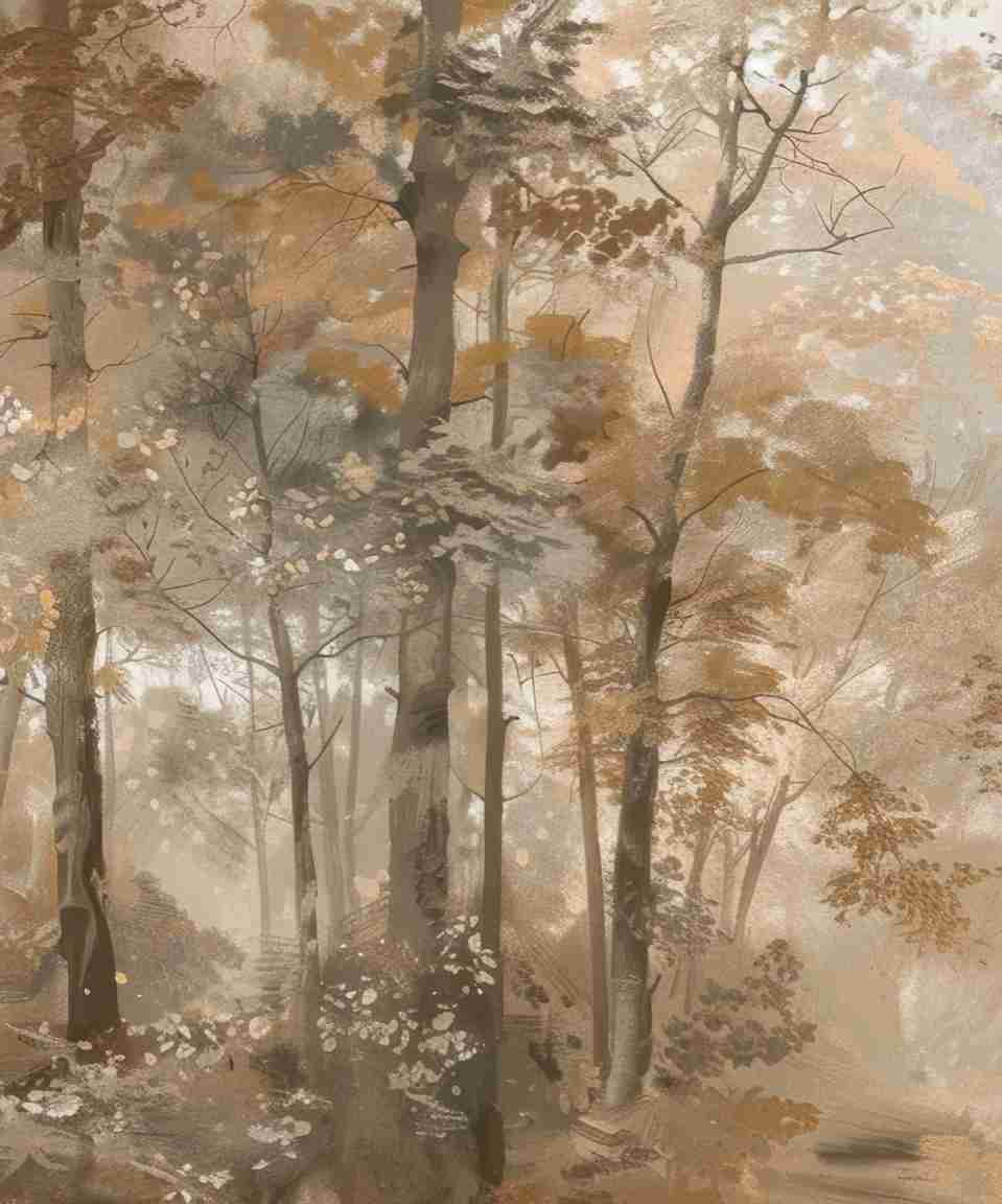 Douceur d'Automne: Papier Peint Forêt et Brume Matinale - Illulart: Papier peint panoramique