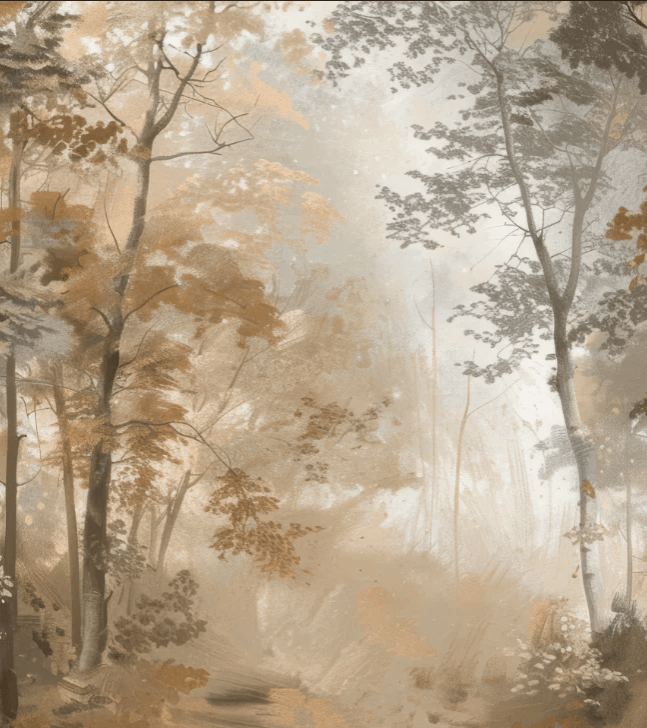 Douceur d'Automne: Papier Peint Forêt et Brume Matinale - Illulart: Papier peint panoramique
