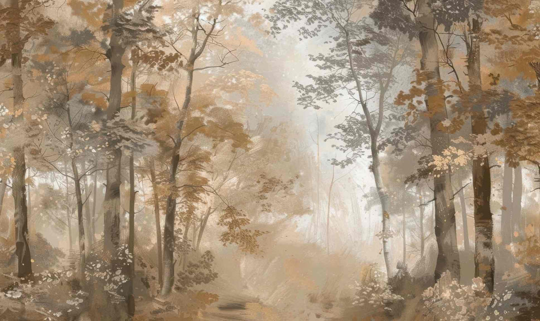Douceur d'Automne: Papier Peint Forêt et Brume Matinale - Illulart: Papier peint panoramique