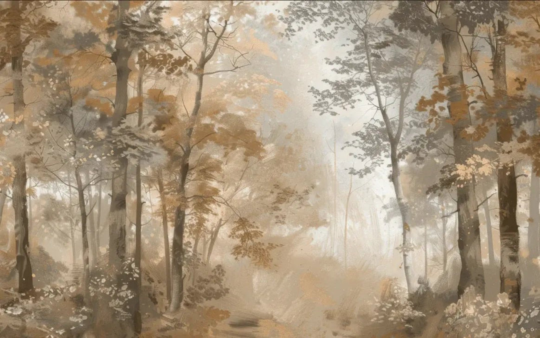 Douceur d'Automne: Papier Peint Forêt et Brume Matinale - Illulart: Papier peint panoramique