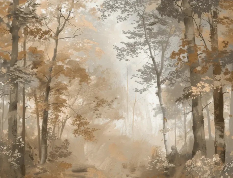 Douceur d'Automne: Papier Peint Forêt et Brume Matinale - Illulart: Papier peint panoramique