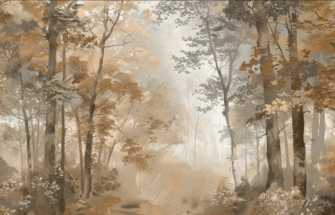 Douceur d'Automne: Papier Peint Forêt et Brume Matinale - Illulart: Papier peint panoramique