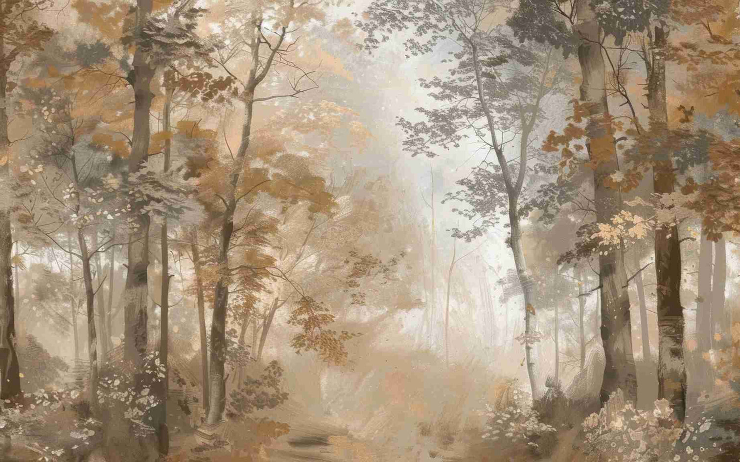 Douceur d'Automne: Papier Peint Forêt et Brume Matinale - Illulart: Papier peint panoramique
