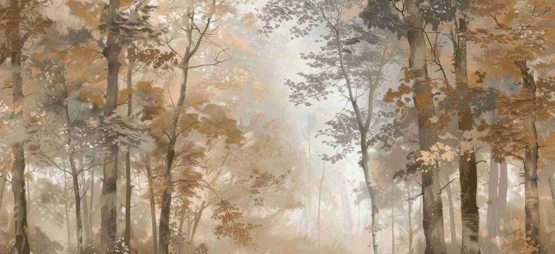 Douceur d'Automne: Papier Peint Forêt et Brume Matinale - Illulart: Papier peint panoramique
