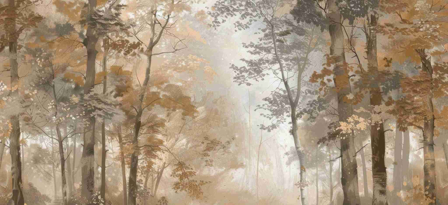 Douceur d'Automne: Papier Peint Forêt et Brume Matinale - Illulart: Papier peint panoramique
