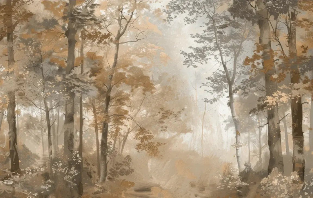 Douceur d'Automne: Papier Peint Forêt et Brume Matinale - Illulart: Papier peint panoramique