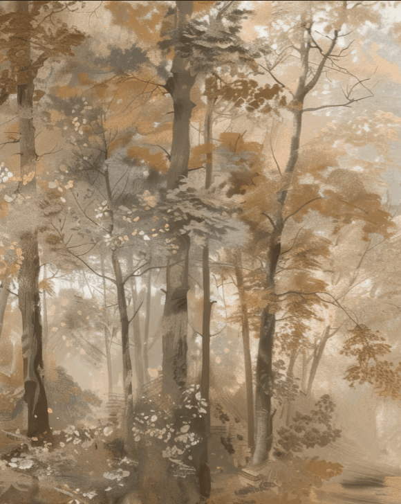 Douceur d'Automne: Papier Peint Forêt et Brume Matinale - Illulart: Papier peint panoramique