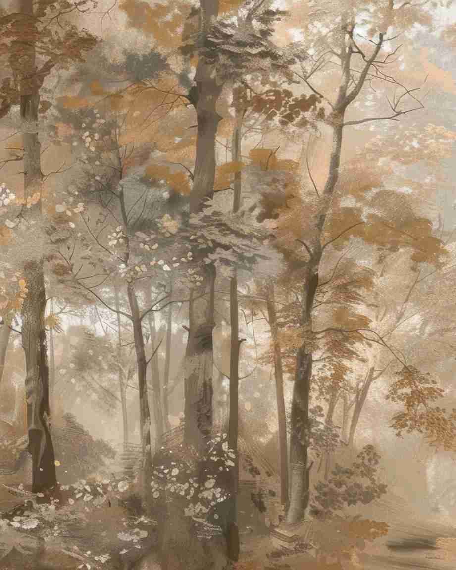 Douceur d'Automne: Papier Peint Forêt et Brume Matinale - Illulart: Papier peint panoramique