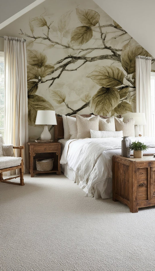 Douceur de l’arbre – Papier Peint Branches Délicates au Feuillage Tendre - Illulart: Papier peint panoramique