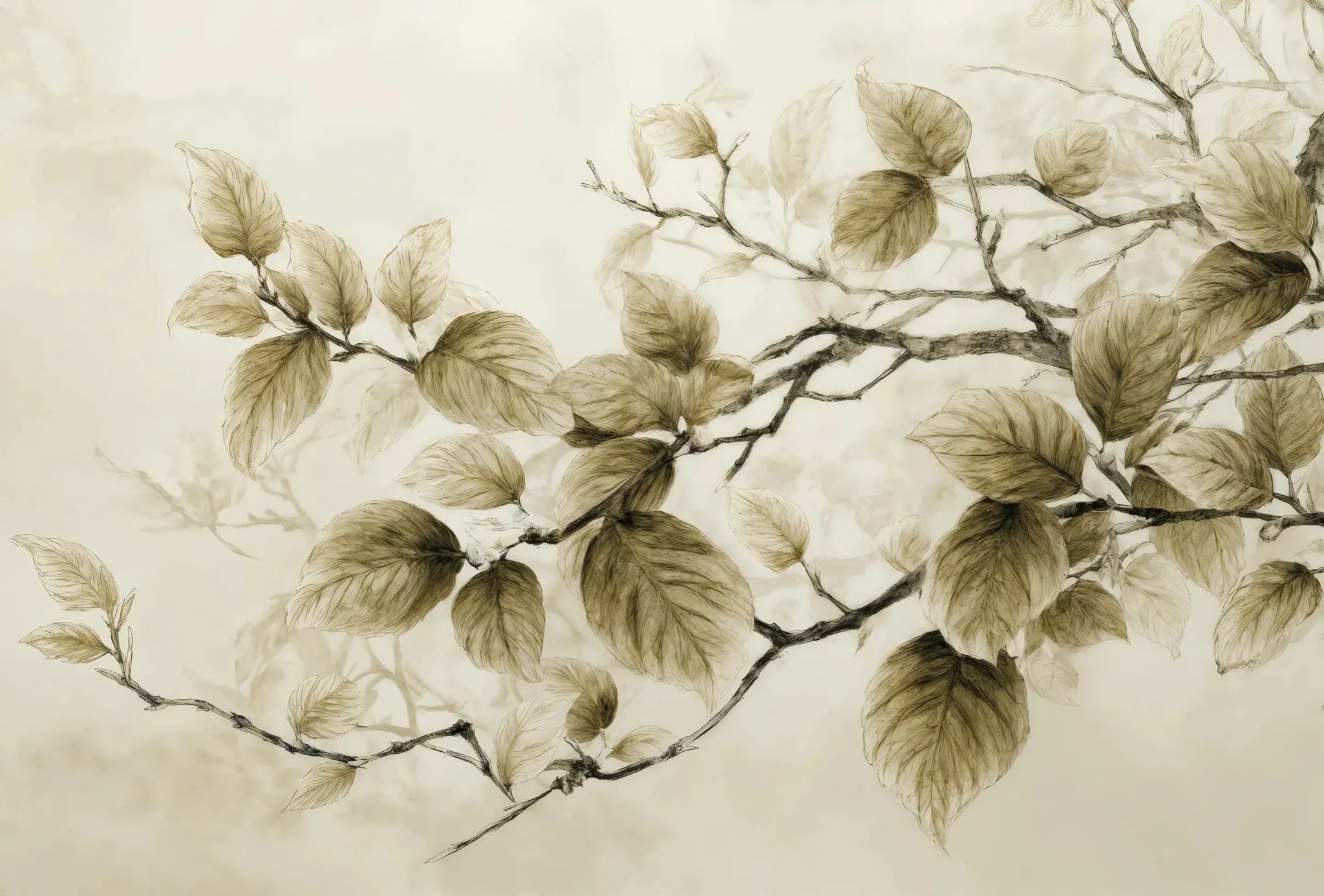 Douceur de l’arbre – Papier Peint Branches Délicates au Feuillage Tendre