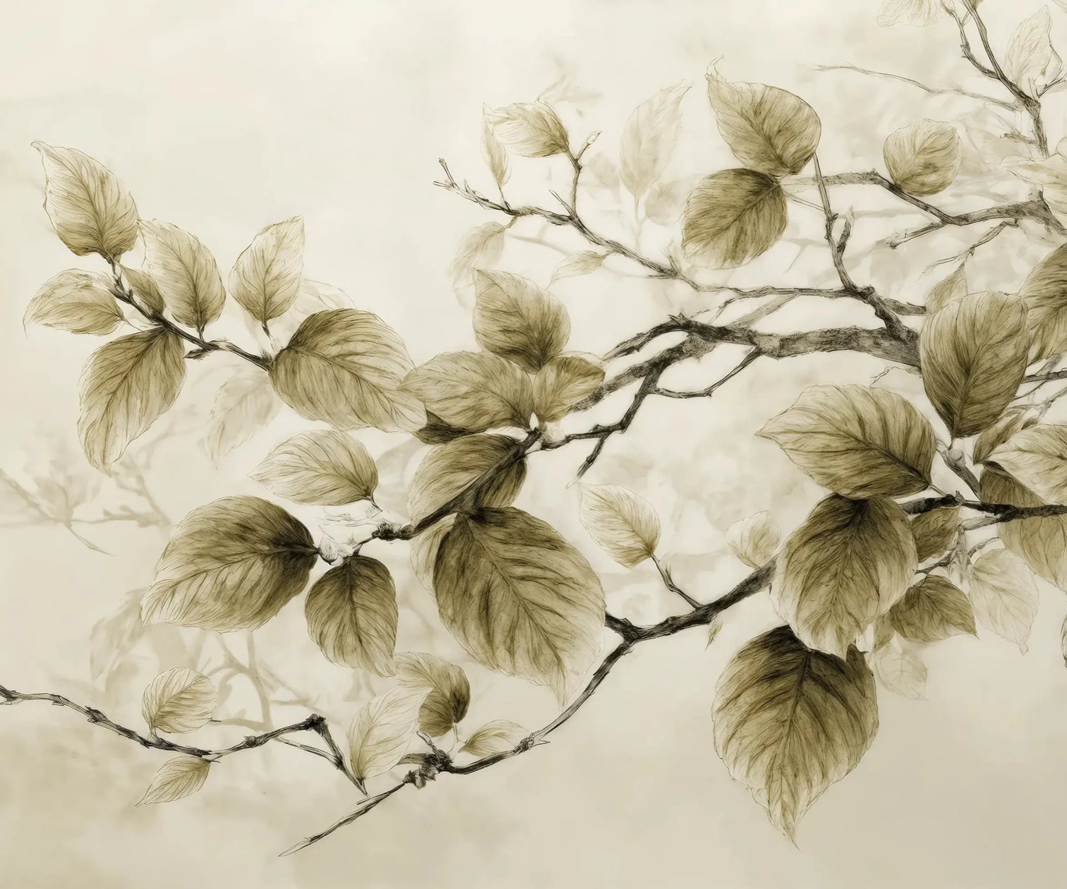 Douceur de l’arbre – Papier Peint Branches Délicates au Feuillage Tendre - Illulart: Papier peint panoramique