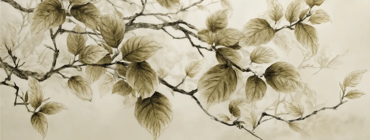 Douceur de l’arbre – Papier Peint Branches Délicates au Feuillage Tendre - Illulart: Papier peint panoramique
