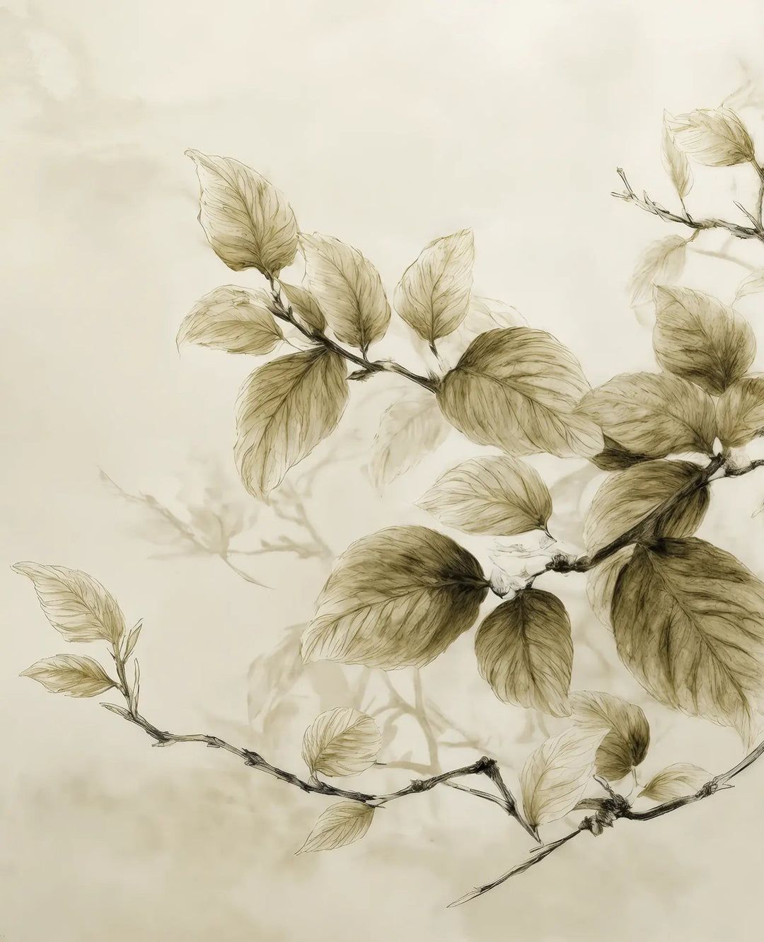 Douceur de l’arbre – Papier Peint Branches Délicates au Feuillage Tendre - Illulart: Papier peint panoramique
