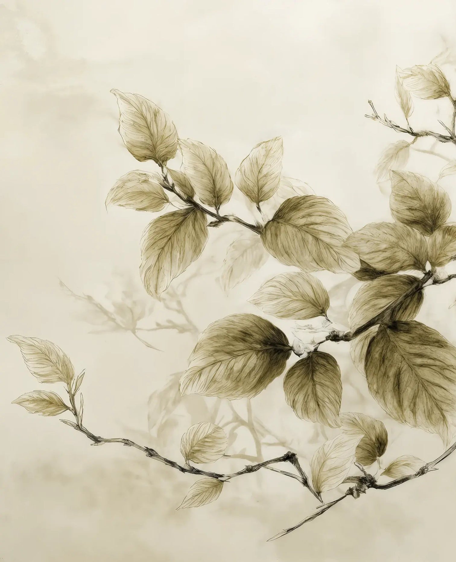 Douceur de l’arbre – Papier Peint Branches Délicates au Feuillage Tendre - Illulart: Papier peint panoramique