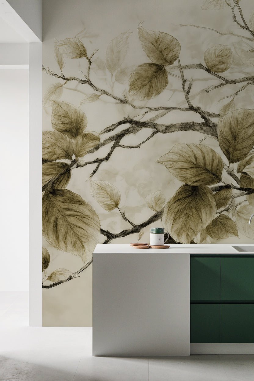 Douceur de l’arbre – Papier Peint Branches Délicates au Feuillage Tendre - Illulart: Papier peint panoramique