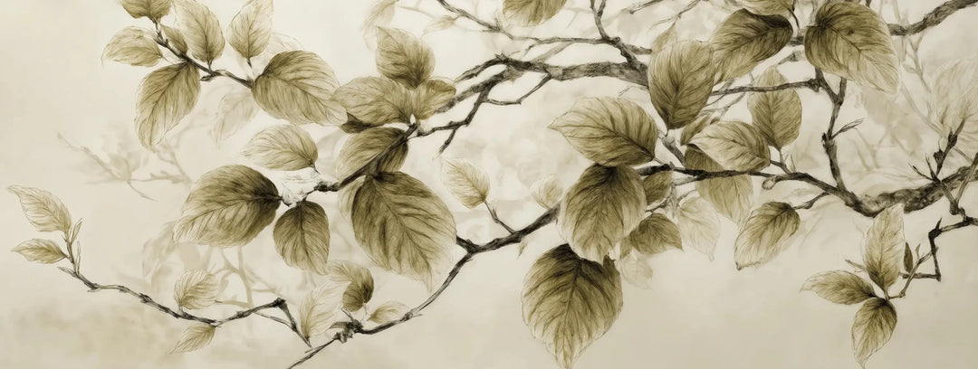 Douceur de l’arbre – Papier Peint Branches Délicates au Feuillage Tendre - Illulart: Papier peint panoramique
